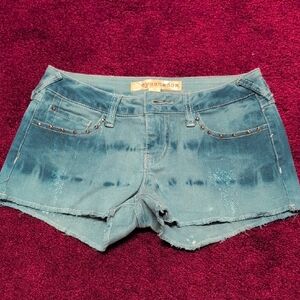 Eyeshadow Teal Distressed Denim Cutoff Shorts